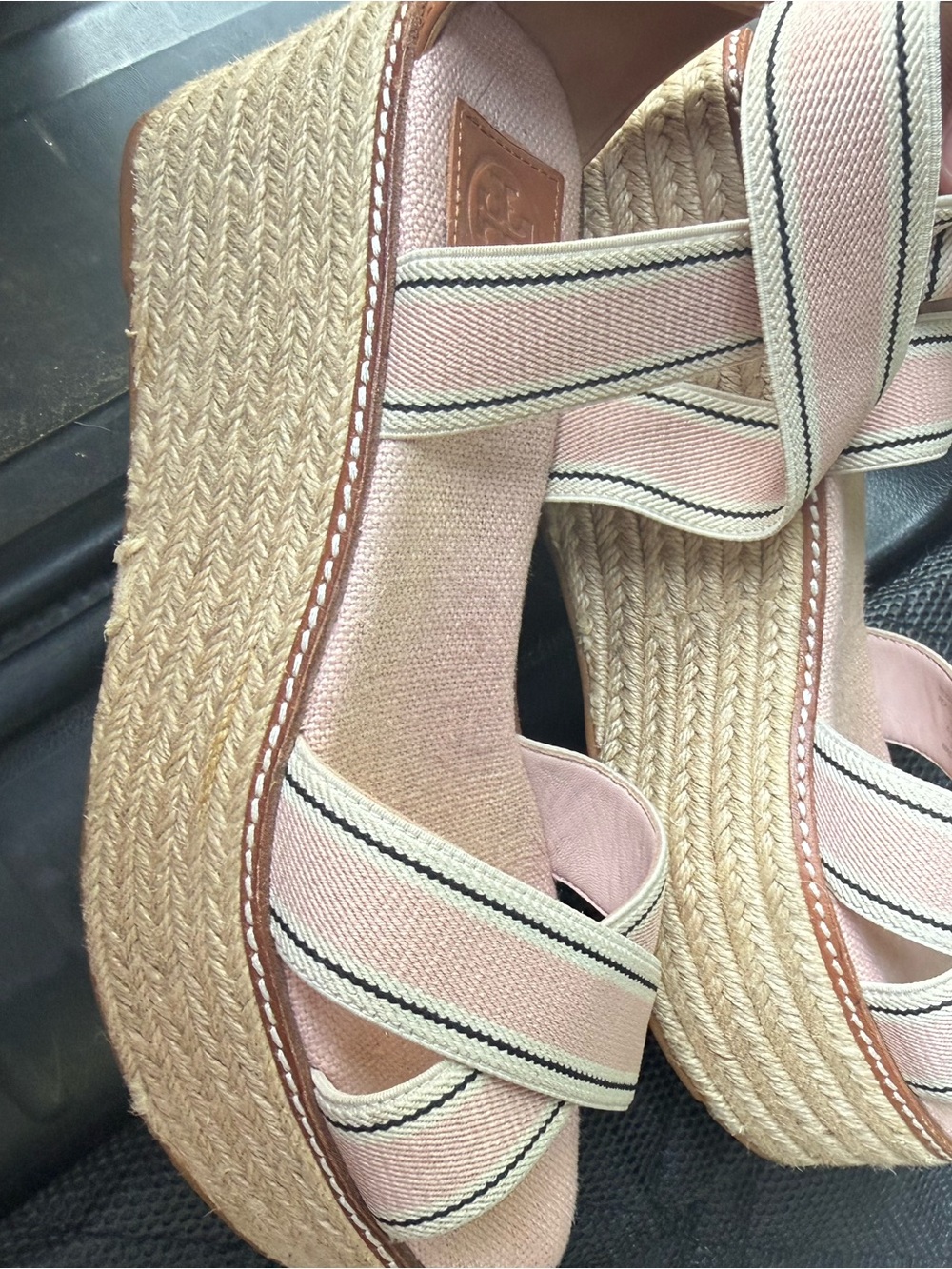 Tory Burch Frieda Pink Striped Espadrille Wedge Sandals | Size: 8.5 - Picture 7 of 7